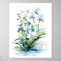 Orquídeas de Aquarela Azul Elegante