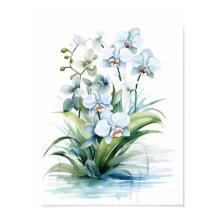 Orquídeas de Aquarela Azul Elegante