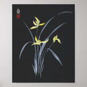 Poster Orquídeas Douradas à Meia-Noite