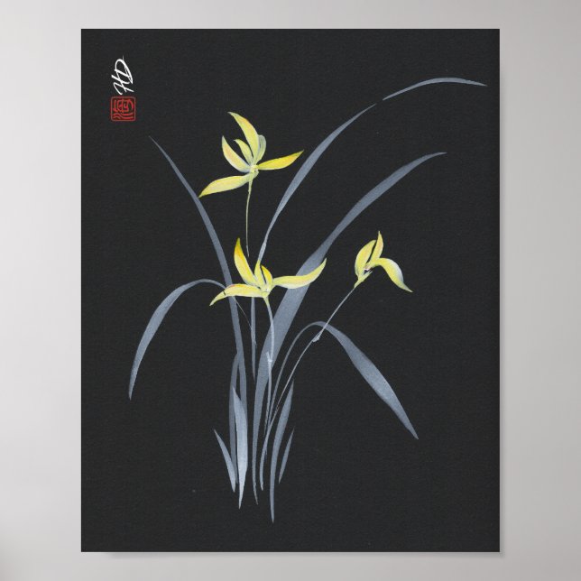 Poster Orquídeas Douradas à Meia-Noite (Frente)