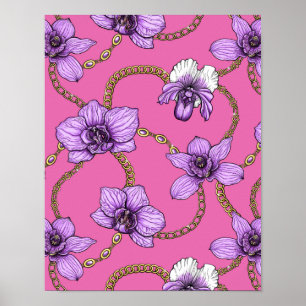 Poster Orquídeas e correntes, violetas e rosa
