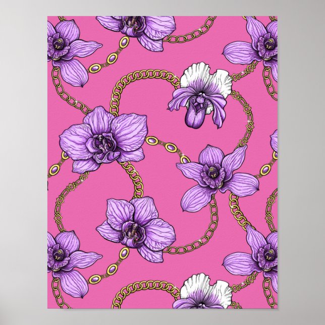 Poster Orquídeas e correntes, violetas e rosa (Frente)