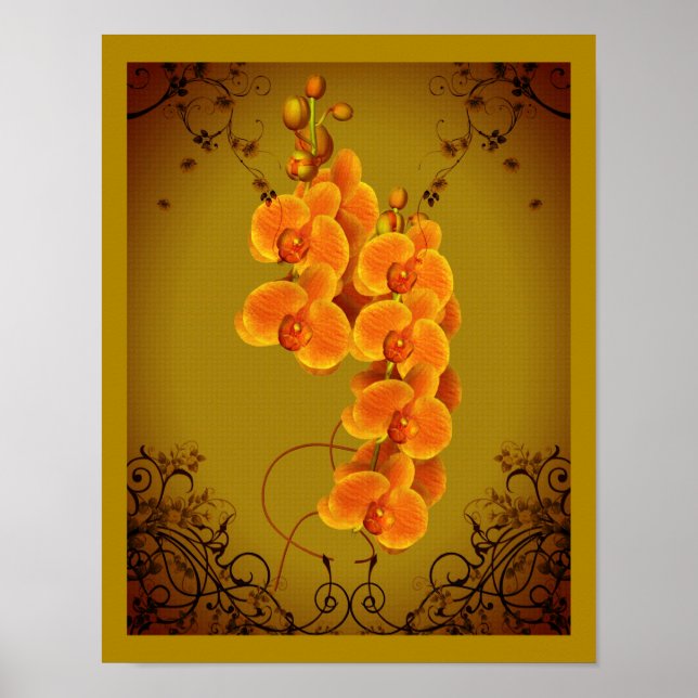 Poster Orquídeas ouros Arte Floral (Frente)