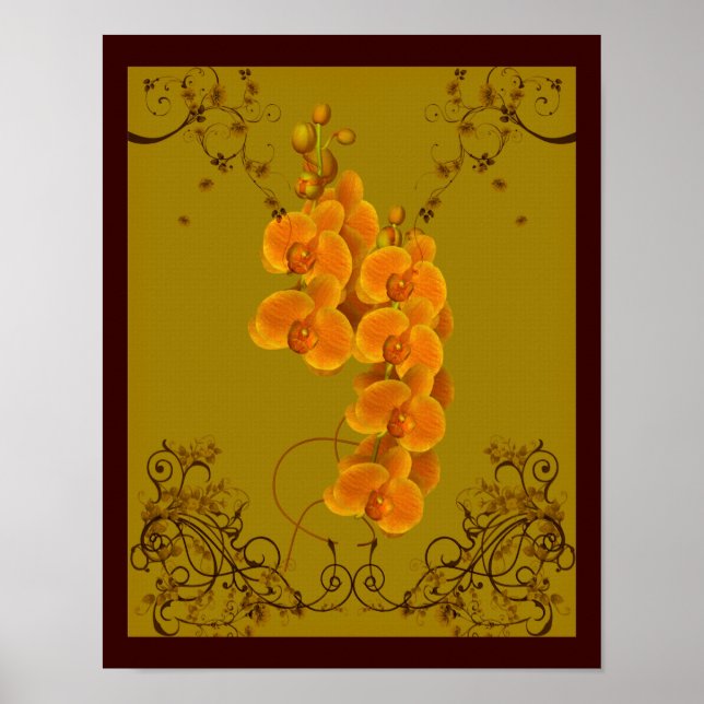 Poster Orquídeas ouros Arte Floral (Frente)