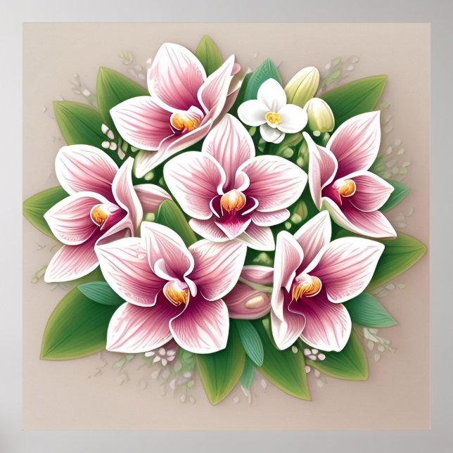 Poster Orquídeas Rosa Elegantes em Flor (Frente)