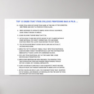 Poster Os 10 melhores sinais que seu professor tem doutor