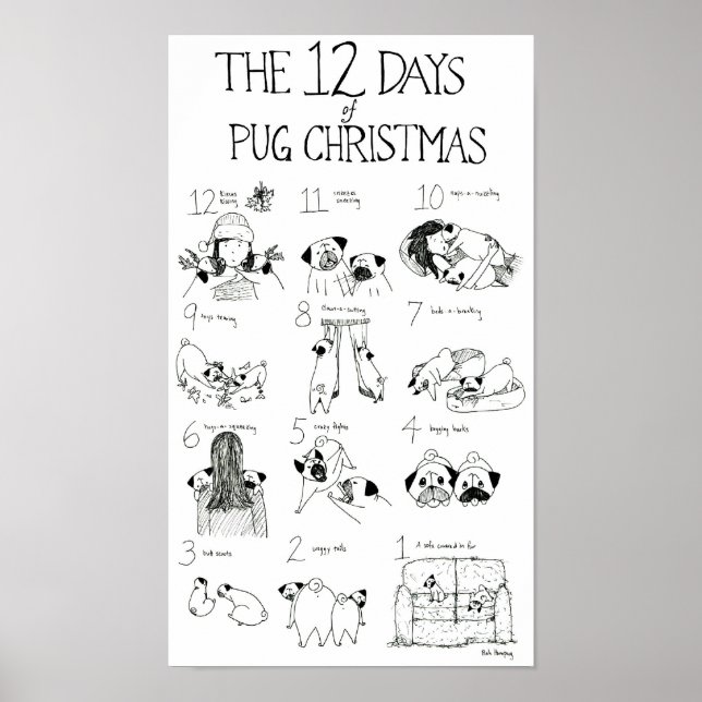 Poster Os 12 dias do Natal do Pug (Frente)