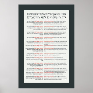 Poster Os 13 Princípios da Cinza Escura Judaica Fé