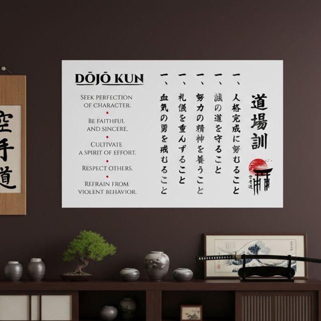 Poster Os 5 Dojo Kun – Ensinamentos de Gichin Funakoshi (Criador carregado)