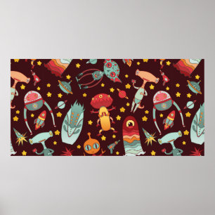 Poster Os aliens de desenho possuem um padrão perfeito.