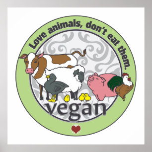 Póster Os animais do amor não os comem Vegan