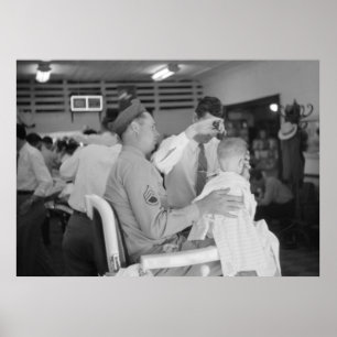 Póster Os anos 40 da experiência do barbeiro do filho do