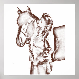 Poster os anos 40 vaqueira e cavalo