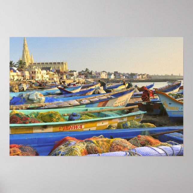 Póster Os barcos sendo preparados para a pesca, A Igreja  (Frente)