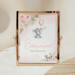 Poster Os bebês de Chá de fraldas Elefante de Balão Rosa 