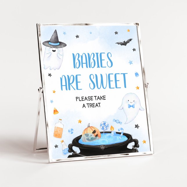Poster Os bebês do Chá de fraldas de Halloween são doces (Blue Oh Sheet Baby Shower Babies are Sweet Sign)