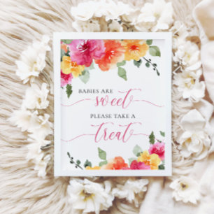 Poster Os bebês são chás de fraldas florais de pêssego ro