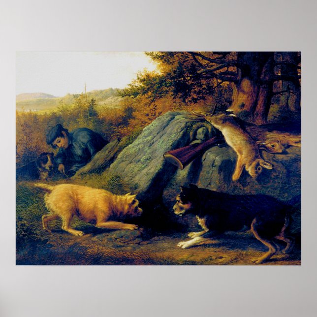 Poster Os Caçadores de Coelhos Thomas Hewes Hinckley 1850 (Frente)