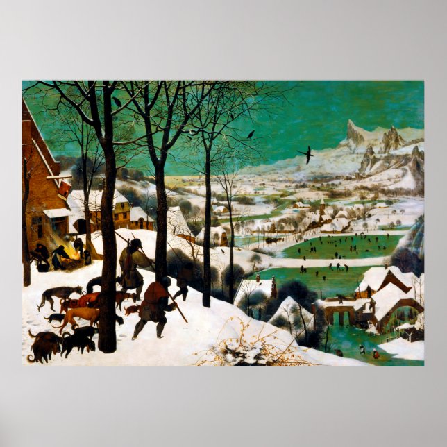 Poster Os caçadores na neve (inverno) por Pieter Bruegel (Frente)