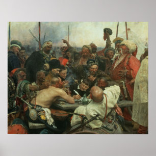 Póster Os Cossacks de Zaporozhye escrevendo uma letra