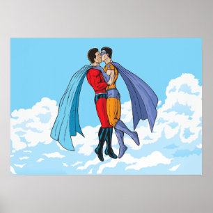 Poster Os dois super-heróis de Slipperyjoe beijando perso