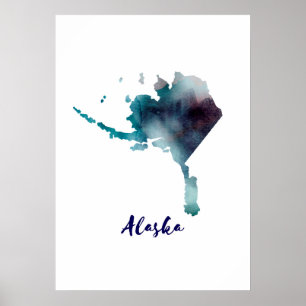 Póster Os Estados Unidos de Alaska da aguarela