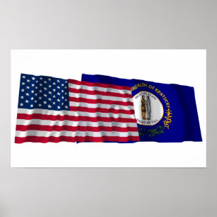 Poster Os Estados Unidos e bandeiras de ondulação de