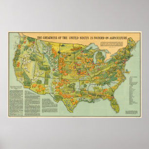 Poster Os Estados Unidos Mapa agrícola do vintage (1922)