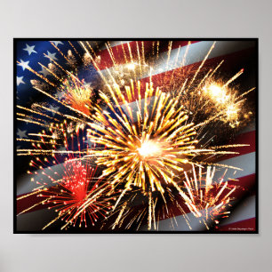 Póster Os EUA embandeiram e fogos-de-artifício