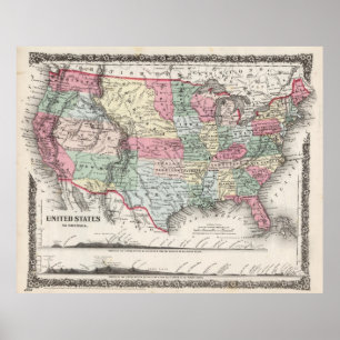 Póster Os EUA traçam 1859 (37" X30") mapas 1859 37X30 do