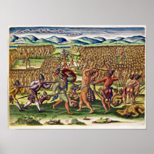 Póster Os franceses ajudam os índios na batalha