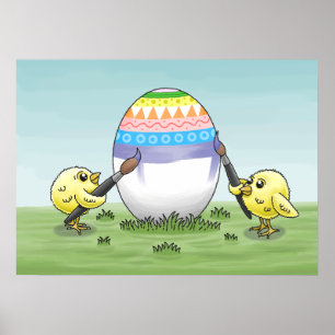Poster Os frangos pintam um ovo de Páscoa