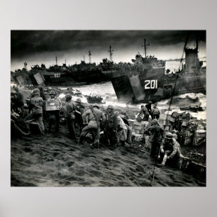 Poster Os fuzileiros navais de WWII offload fontes em Iwo