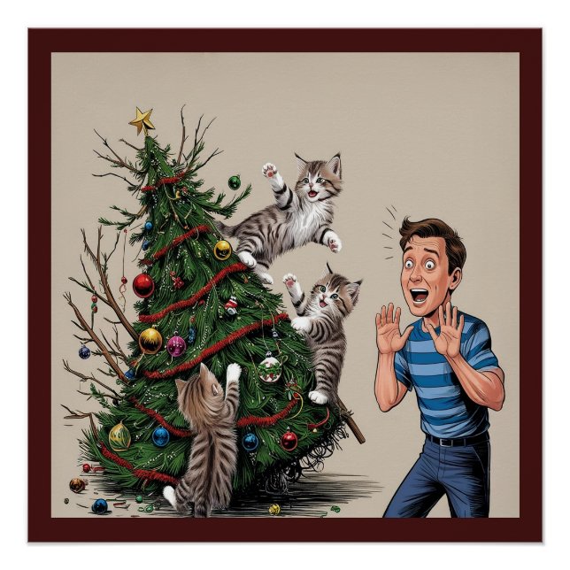 Póster Os Gatos Estão Subindo E Prestes A Derrubar A Árvo (Frente)