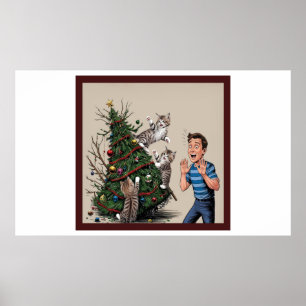 Poster Os Gatos Estão Subindo E Prestes A Derrubar A Árvo