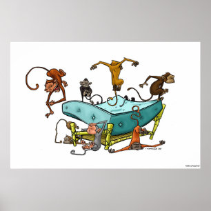 Póster Os macacos que saltam na cama