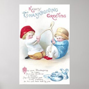 Póster Os miúdos rebocam na acção de graças gigante d