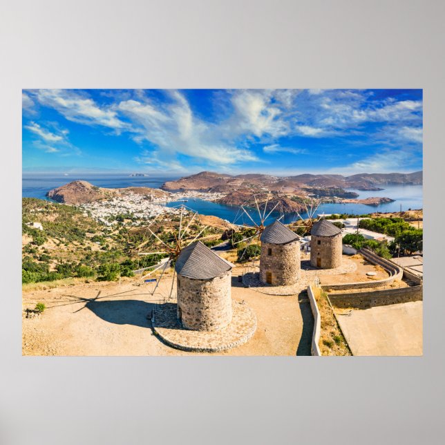 Poster Os moinhos de vento de Chora na ilha de Patmos, Gr (Frente)