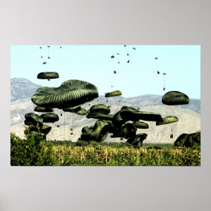 Póster Os pacotes de comida e de água são ar entregado