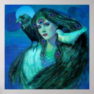 Póster Os pássaros da senhora da pena do pavão do poste