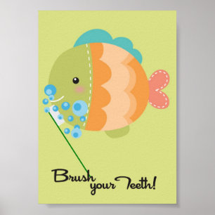 Póster os peixes do oceano 5x7 escovam sua arte da parede