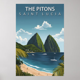 Poster Os Picos Gêmeos Vulcânicos Icônicos de Santa Lúcia