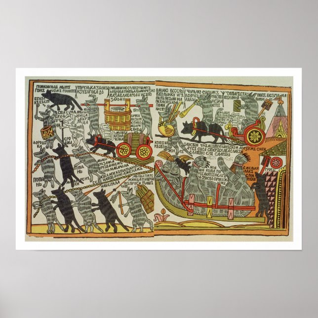 Poster Os Ratos Buram o Gato, Russo, final do século XVII (Frente)