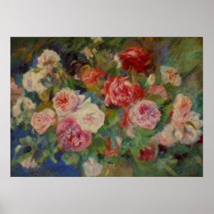 Poster Os rosas de Renoir do vaso em uma vida ainda