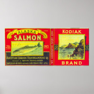 Póster Os salmões do Kodiak podem a ilha de LabelKodiak,