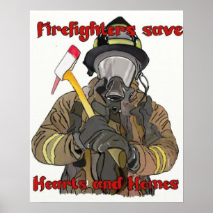 Póster Os sapadores-bombeiros salvar corações e casas
