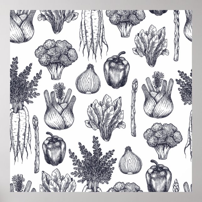 Poster Os vegetais frescos têm um padrão perfeito. Brocco (Frente)