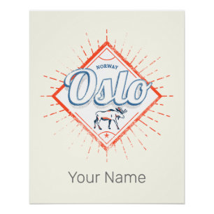 Póster Oslo Capital Noruega Retro Moose Vintage Souvenir