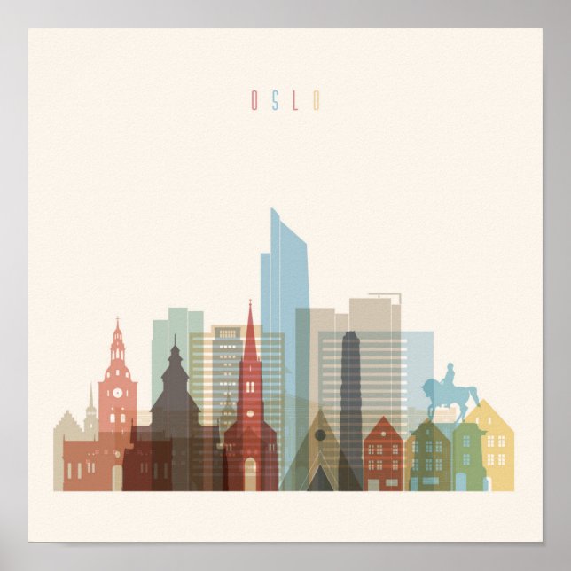 Poster Oslo, Noruega | Linha Skyline Cidade (Frente)