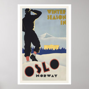 Poster Oslo Noruega Temporada de Inverno em Cartaz de Esq